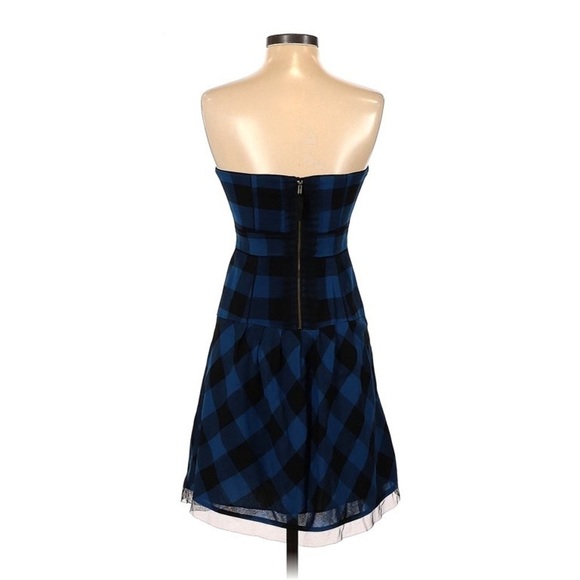 AMERICAN EAGLE Blue Black Plaid Strapless Dress Tulle Mini Size 2 Party - Picture 2 of 6